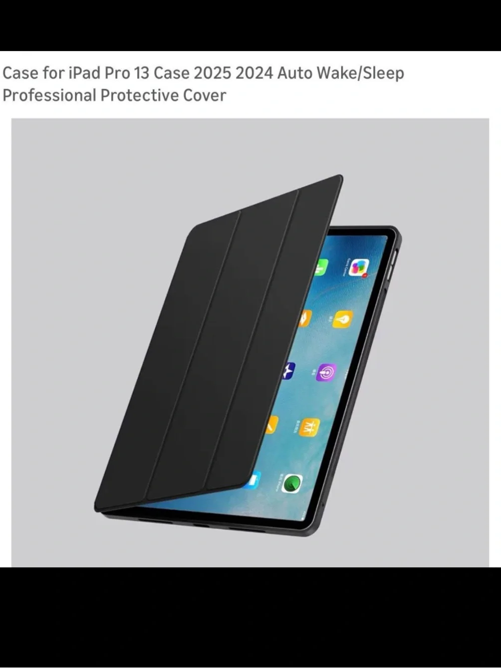 Black Tablet Smart Cover Case for iPad Pro 13 - Auto Wake/Sleep
